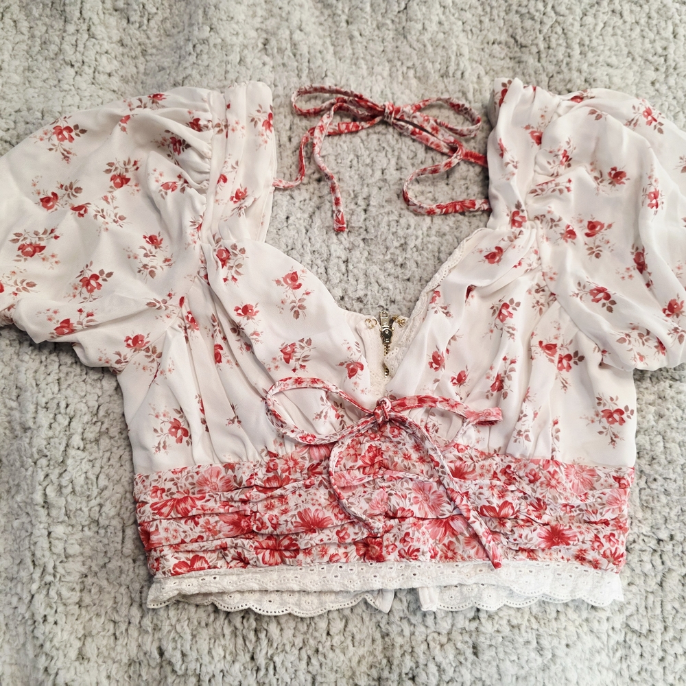 Altar'd State Red Floral Blouse NWOT